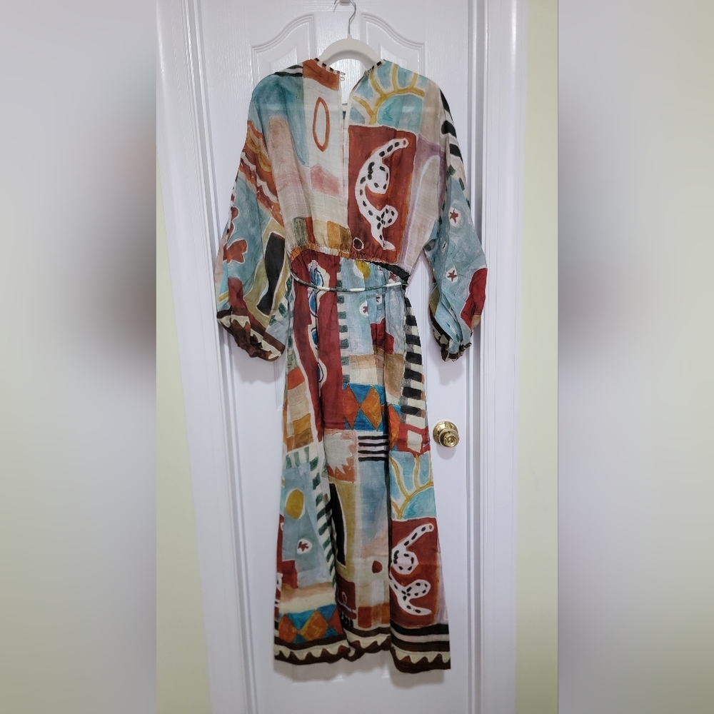 Alémaisx LRNCE Michelle printed ramie midi dress US 2 - Picture 5 of 10